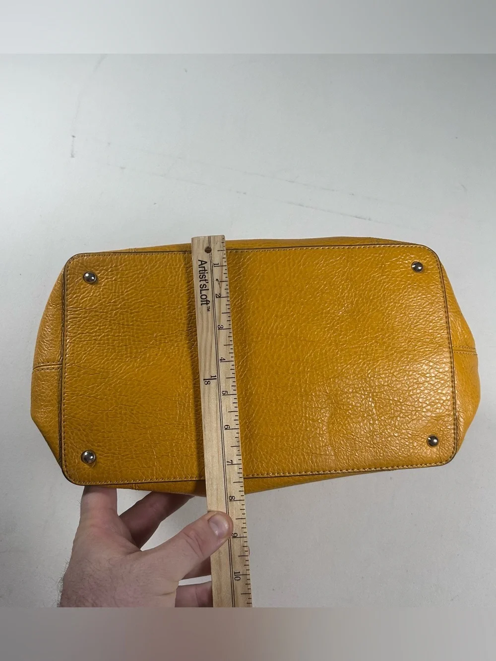 Lauren Ralph Lauren Leather Satchel Pebbled Tassel Charm Mustard Yellow Bag